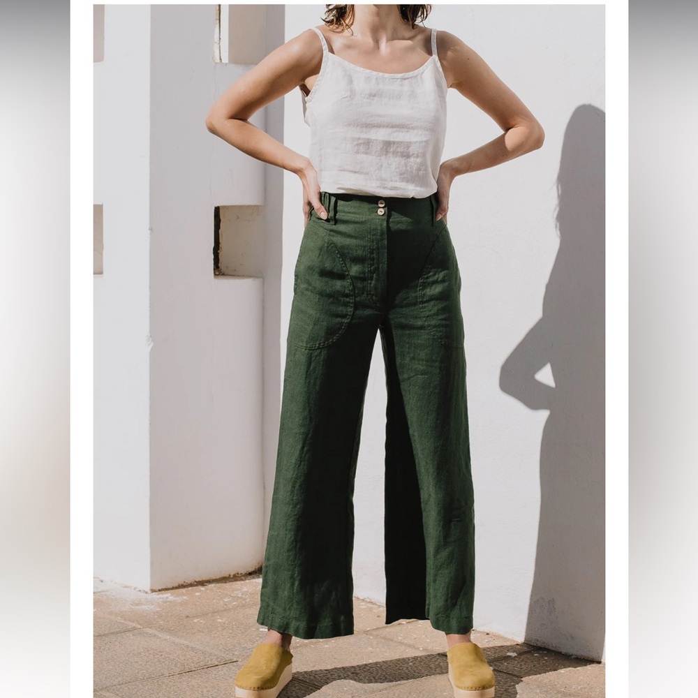 notPerfectLinen SARAH fit and flare linen pants in Swedish blue